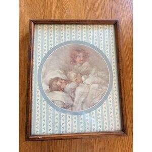 Children In A Bed Old Color Print Dallas Wood Craft 1st Printing 1982 Framed